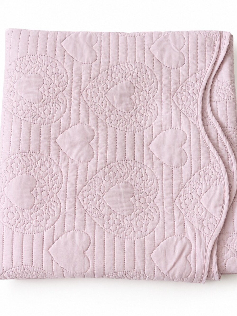 Full Size Comforter & 2 Pillow Shams Light Pink Heart-Quilted